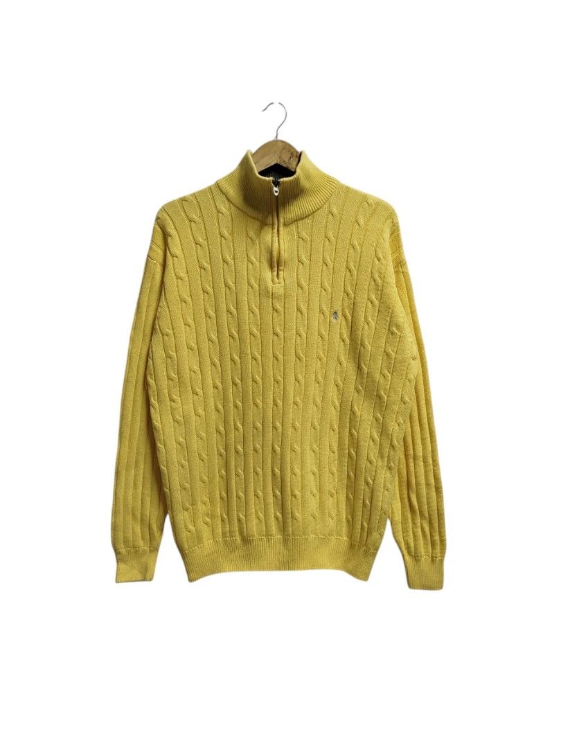 RALPH LAUREN YELLOW CABLE KNIT QUARTER ZIP JACKET (Category: Coats, Jackets and Outerwear) located in Bayombong. Submitted by Gentlemans_ClosEt (Listing ID 1469884143, Image 2). Description: RALPH LAUREN YELLOW CABLE KNIT QUARTER ZIP JACKET SIZE MEDIUM ON TAG BEST FIT LARGE DIMES: W22 X L29 EXCELLENT CONDITION NO ISSUE.