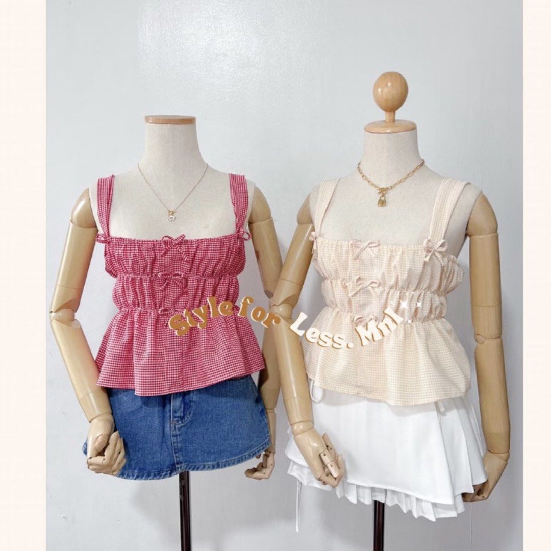 Red gingham top and bloomer shorts set (Category: Sets or Coordinates) located in Pasig City. Submitted by ruthalyssa (Listing ID 1469837376, Image 3). Description: Used once. Fits small to semi large. Shop’s photos on the last 2 slides :).
