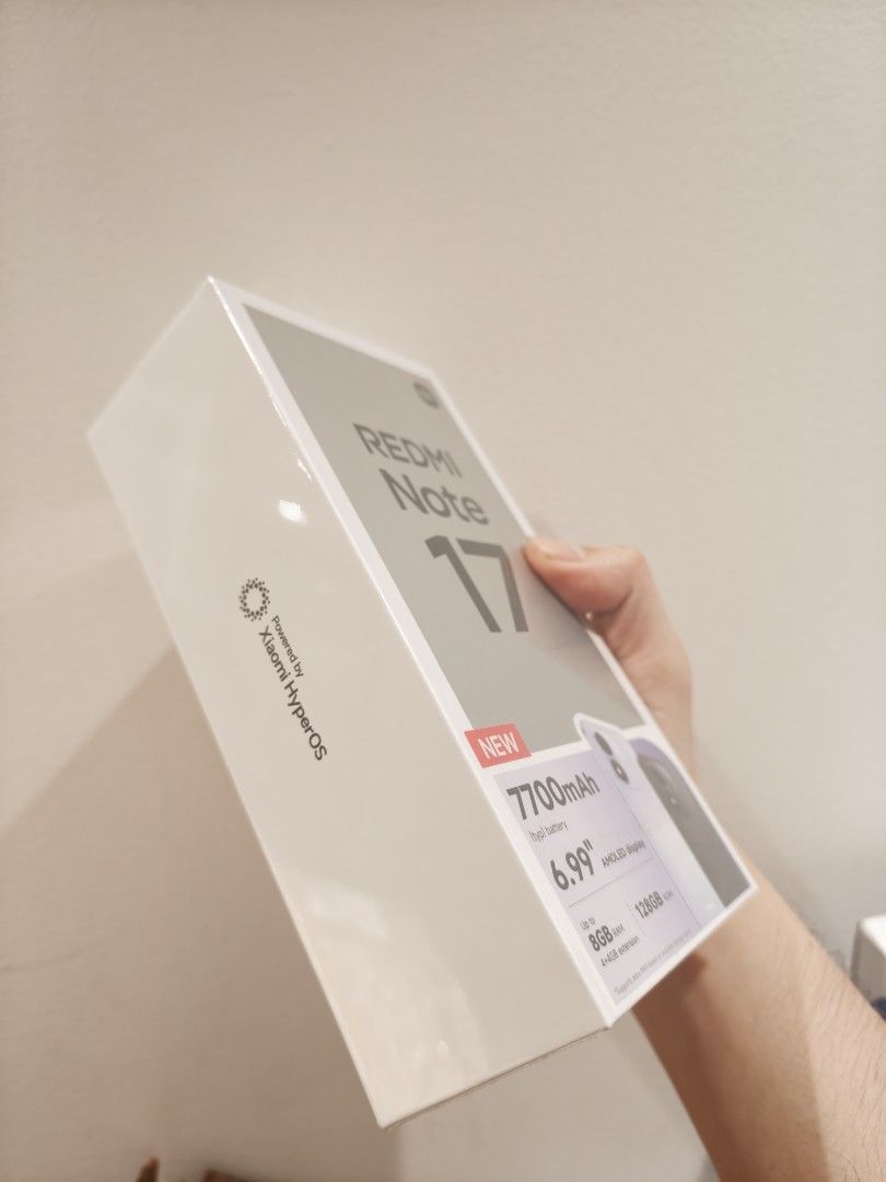 REDMI NOTE 17 (Category: Xiaomi) located in Manila. Submitted by sean_paul (Listing ID 1469905968, Image 3). Description: Brand new Sealed Redmi Note 17 Pick up or Meet up NCR Area Design & Display - Display: 6.99-inch FHD+ AMOLED, 2396 × 1080 pixels, 120Hz refresh rate - Brightness: 700 nits (typical), 1200 nits (HBM), 1800 nits (peak) - Build: Glass front, plastic back, plastic frame - Durability: IP65 dust & water resistance - Dimensions: 169.