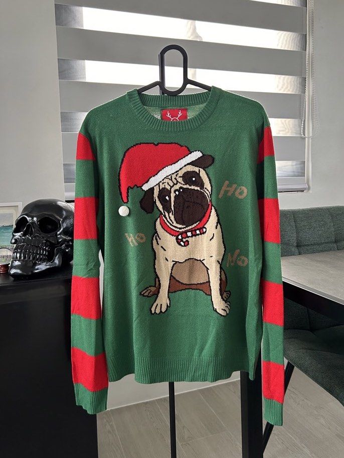 Reserved Christmas Pug Sweater (S) (Category: Formal Shirts) located in Dasmarinas. Submitted by sfclosetcleanup (Listing ID 1469845081, Image 1). Description: Issue: Thread removed. 16 x 25.