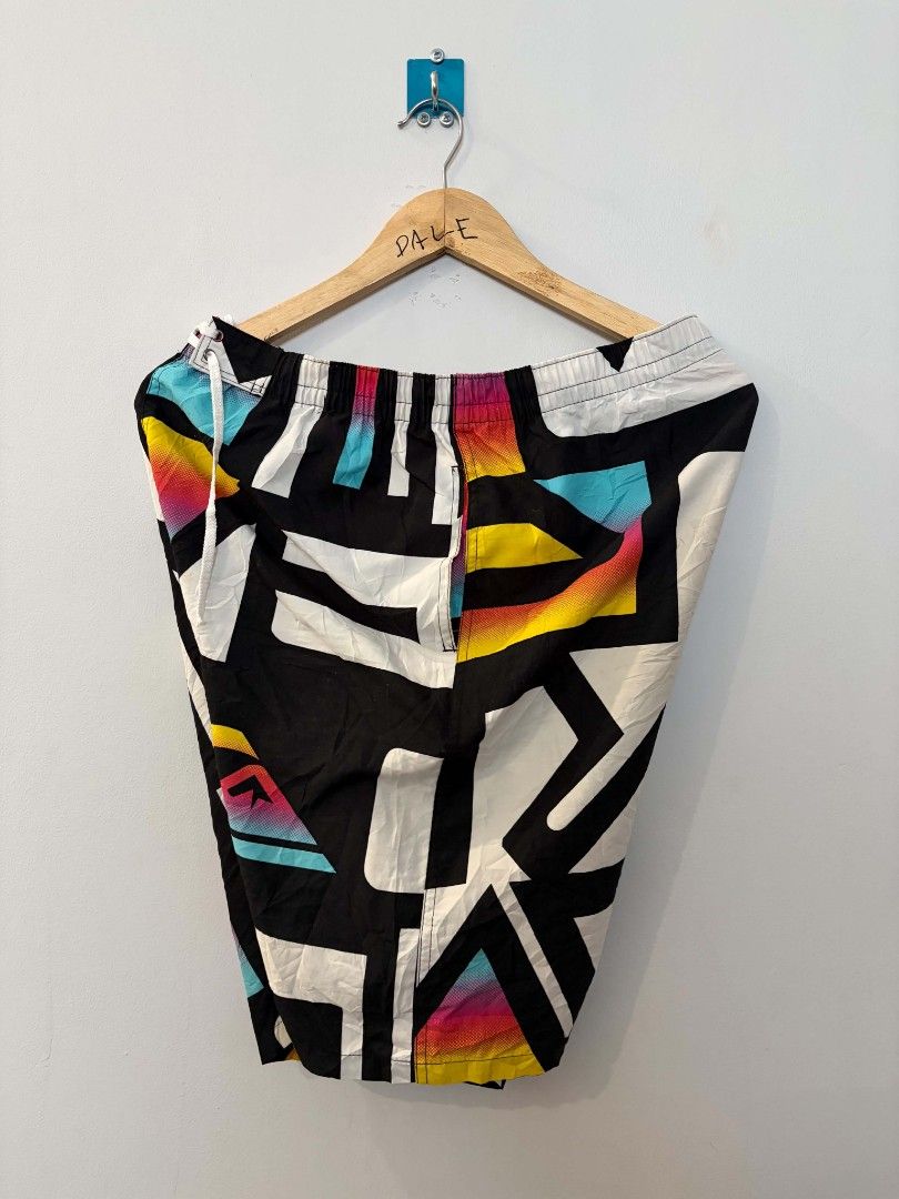 Retro Abstract Print Board Shorts (Category: Swim Trunks & Board Shorts) located in Manila. Submitted by gregorioju41138 (Listing ID 1469837501, Image 1). Description: - Eye-catching bold abstract print with vibrant neon gradients - Geometric shapes in black, white, yellow, cyan, and magenta - Elastic waistband with adjustable drawstring for a secure fit - Lightweight fabric ideal for swimming or beach days - Super comfortable fit with a retro st