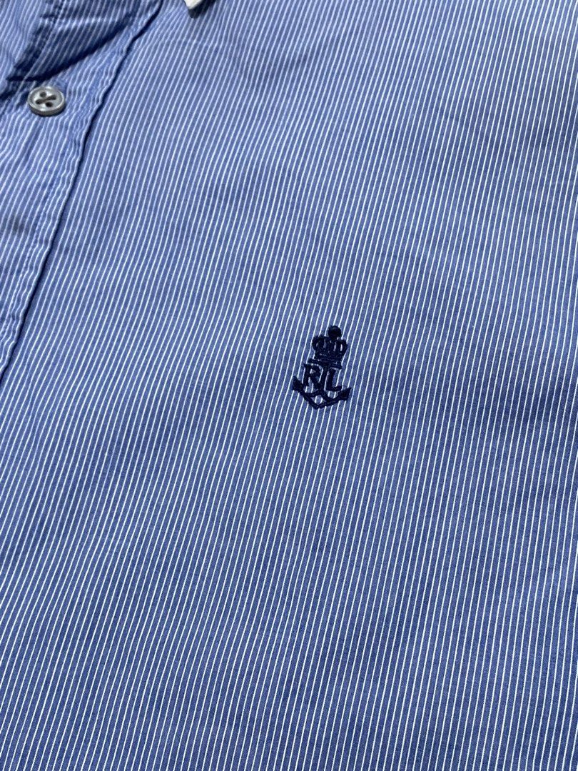 RL 00's CONTRAST COLLAR BUTTON DOWN (24w 30L 24sleeves) (Category: Tshirts & Polo Shirts ) located in Navotas City. Submitted by vincent_mosqueriola (Listing ID 1469924261, Image 3). Description: - Brand: Ralph Lauren - Style: Blue pinstripe long sleeve button-down shirt - Size: XL (Custom Fit) - Details: White contrast collar and embroidered crown RL logo on the chest - Origin: Made in Portugal - Condition: Clean shape, comfortable fabric - Vibe