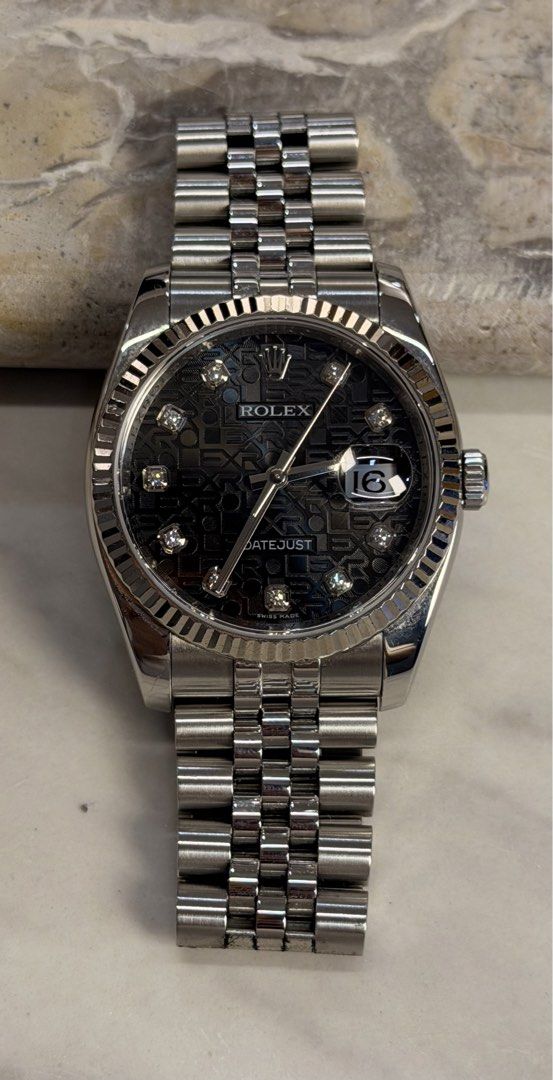 Rolex Datejust 36mm Super Jubilee (Category: Luxury Watches) located in Quezon City. Submitted by LuxPieces (Listing ID 1469920591, Image 2). Description: Rolex Datejust Size 36mm Super Jubilee Bracelet Fluted bezel Ref. 116234 Black Anniversary diamond Dial (rare) Watch only 485k only.