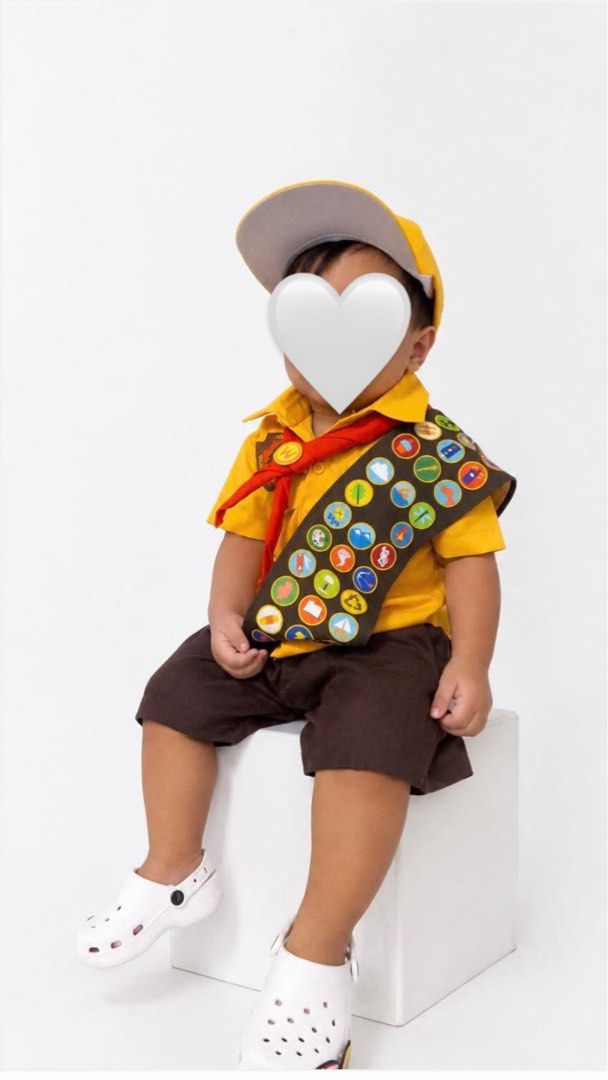 Russel costume UP for 1-2 years old (Category: Babies & Kids Fashion) located in Muntinlupa City. Submitted by prelovedbysolana (Listing ID 1469793932, Image 1). Description: - Adorable Wilderness Explorer costume for babies and toddlers - Ideal for themed parties, Halloween, and photo shoots - Complete 5-piece set: yellow shirt, brown shorts, yellow cap, red neckerchief, and printed badge sash - Fresh, clean, and from a 100% smoke-free home.