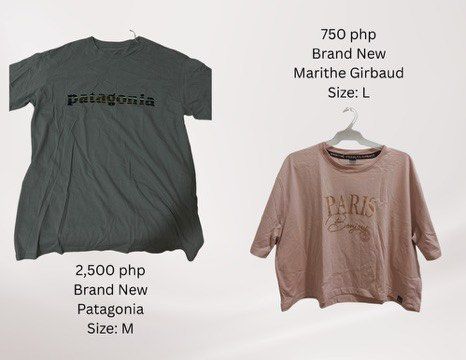 SALE | Patagonia, Marithe Girbaud, Old Navy (Category: Shirts) located in Manila. Submitted by maryankaye36265 (Listing ID 1469807617, Image 1). Description: Patagonia crewneck t-shirt in Blue Green. Features the classic logo printed across the chest with a colorful stripe fill pattern. Regular fit, standard short sleeves. Never worn, tag still attached..