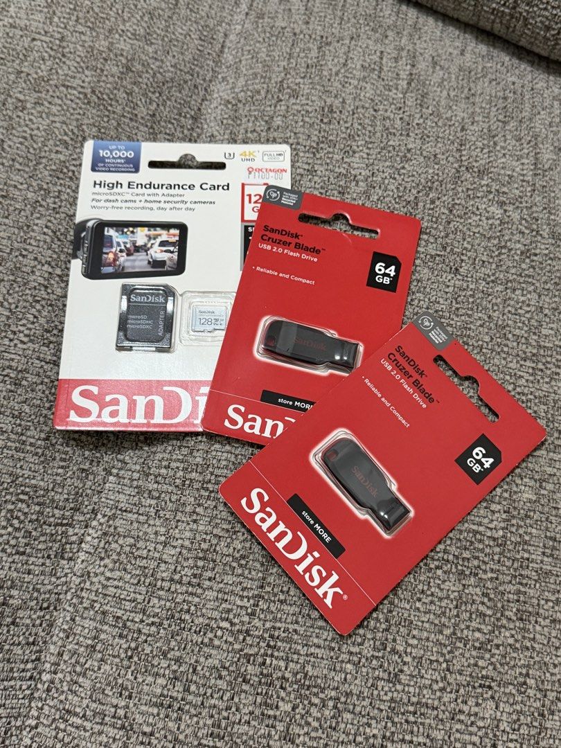 SanDisk 128GB High Endurance microSD Card (Category: Memory & SD Cards) located in Manila. Submitted by shopmnl_0213 (Listing ID 1469793489, Image 1). Description: Set never been used Rfs decluttering/ extra storage.