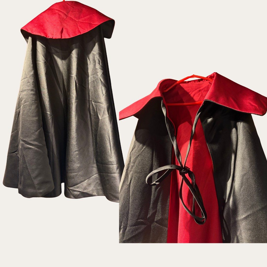 Satin Vampire Cape Dracula Costume Cloak (Category: Coats, Jackets and Outerwear) located in Quezon City. Submitted by mjpnp (Listing ID 1469899167, Image 2). Description: - Elegant satin vampire cape with striking black exterior and vibrant red interior - Features a dramatic high collar and secure ribbon ties at the neck - Made from smooth and lightweight polyester satin material - Versatile one-size-fits-all design suitable for both kids and ad