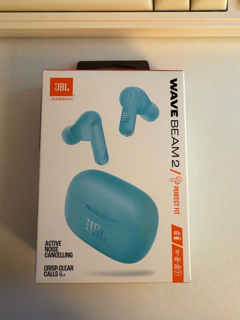 SEALED - JBL Wave Beam 2 True Wireless Earbuds Blue (Category: Earphones) located in Las Pinas. Submitted by nastiegal (Listing ID 1469892930, Image 1). Description: Or swap with apple wired earphones type c - Brand new and sealed in original retail box - JBL Wave Beam 2 True Wireless Earbuds in Blue - Active Noise Cancelling (ANC) to block out distractions - 4 built-in microphones for crisp, clear calls - Massive 40-hour total battery life (10 h