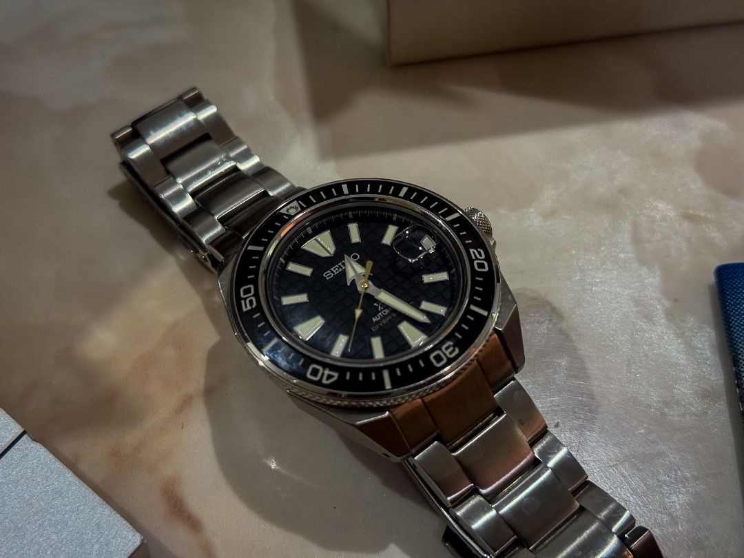 Seiko Prospex King Samurai (Category: Luxury Watches) located in Dasmarinas. Submitted by alvinford (Listing ID 1469923198, Image 3). Description: Seiko Prospex SRPE35K1 aka King Samurai DOP Q1 2025, seldom used 9.5/10 pristine condition Complete Set: -Watch Itself -Complete Link -Outer/Inner Box w/Cushion -Manuals and Warranty Card .