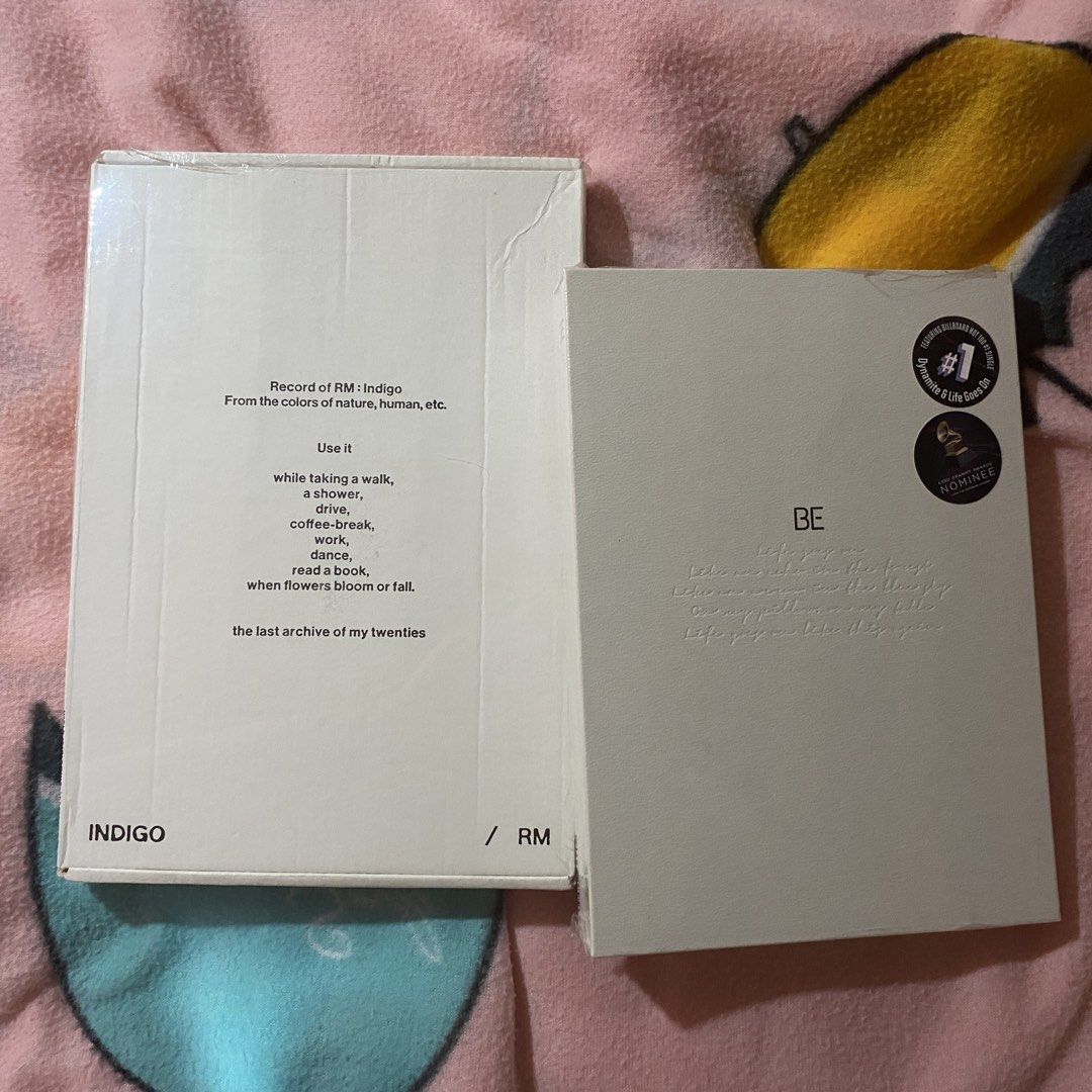 Set BTS RM Indigo and BE Album (Category: CDs & DVDs) located in Batangas. Submitted by xi_sapmata (Listing ID 1469827638, Image 1). Description: - Official BTS albums: RM Indigo and BE edition - Cd & Photobook only, protected w/ cling wrap - Can Tingi for 120 ea - DM for inquiries or fast transactions!.