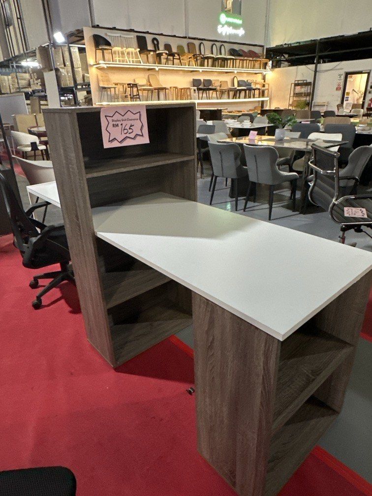 Shape Study Desk (Category: Tables & Sets) located in Sungai Buloh. Submitted by furnituredirect.com.my (Listing ID 1469778564, Image 2). Description: L Shape Study Desk with Book Shelf -white Grey.