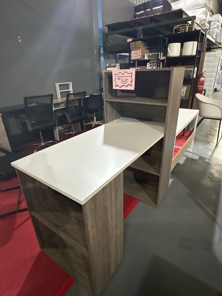 Shape Study Desk (Category: Tables & Sets) located in Sungai Buloh. Submitted by furnituredirect.com.my (Listing ID 1469778564, Image 3). Description: L Shape Study Desk with Book Shelf -white Grey.