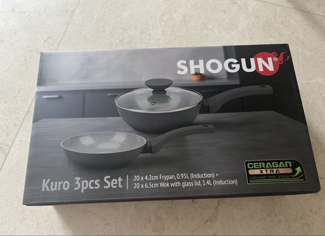 SHOGUN Kuro 3pcs Cookware Set Frypan Wok, Furniture & Home Living ...