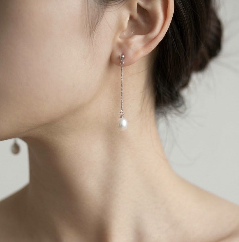 Silver Dangle Chain Drop Pearl Earrings (Category: Earrings) located in Manila. Submitted by preloveditems595 (Listing ID 1469888952, Image 1). Description: .