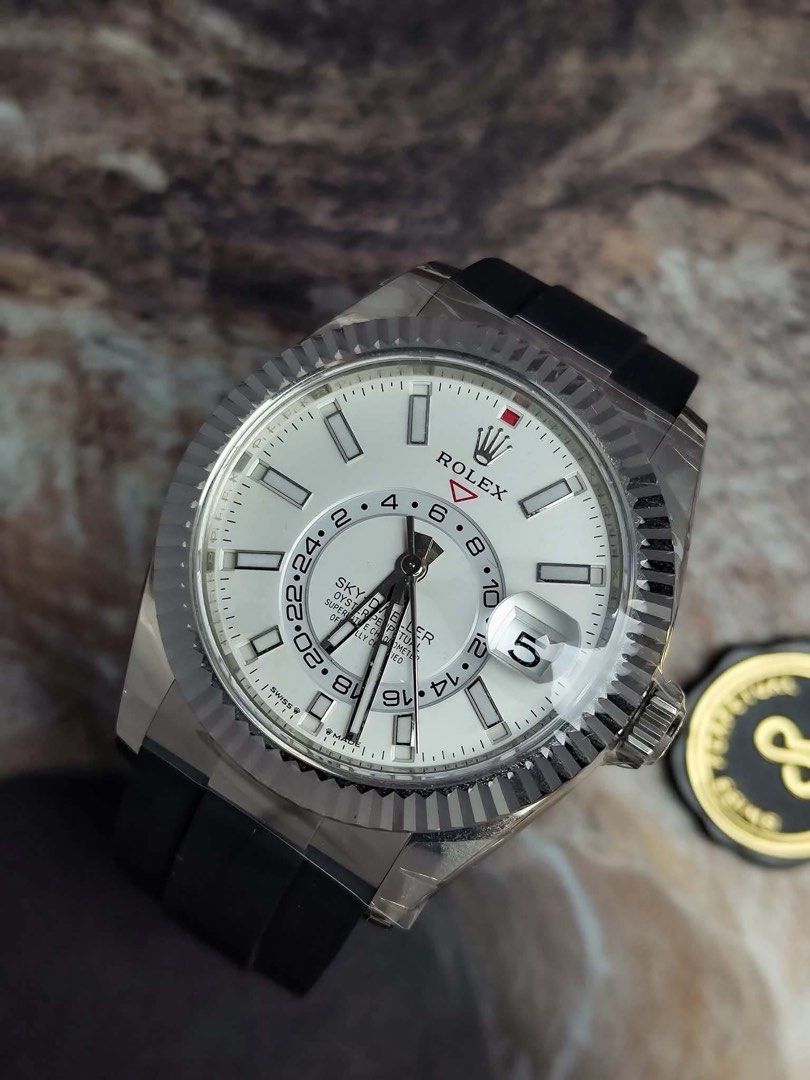 Skydweller White Dial WG Oysterflex (Category: Men's Watches) located in Makati City. Submitted by swissperpetual (Listing ID 1469785564, Image 1). Description: Rolex Oyster Perpetual Sky-Dweller White Gold White Dial Oysterflex 336239 42mm 2023 Complete Set Comes with some Rolex Factory stickers Condition: 9.5/10 (Excellent condition) Price: P2,248,000 Negotiable 🤝 7 Day Moneyback Guarantee 🧑‍🔧 1 Year SP Service Warranty 💱 Trades Offers and 
