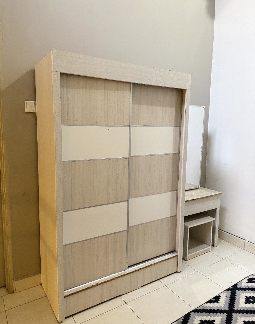 Sliding Door Wooden Wardrobe with Dressing Table Set, Furniture & Home ...