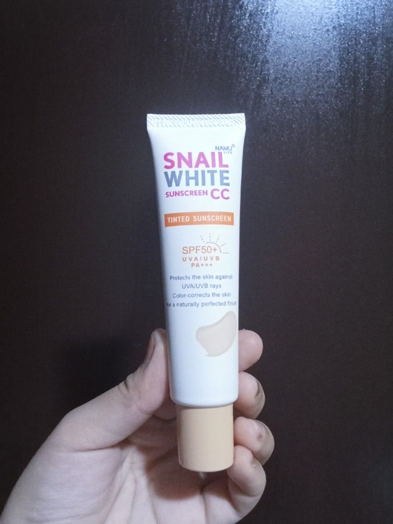 Snail White CC Sunscreen (Category: Face Care) located in Cavite. Submitted by shopwitha_ph (Listing ID 1469924993, Image 1). Description: 80% full tone adapt SPF 50+.