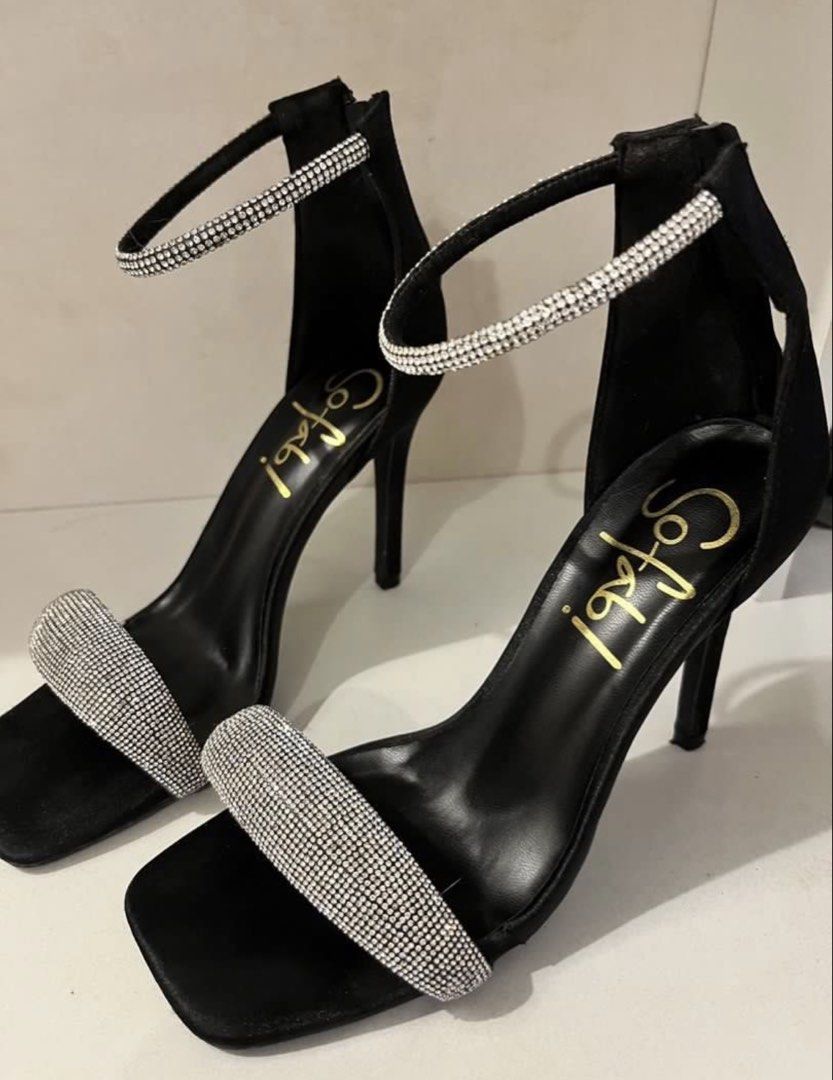 SOFAB HIGH HEELS WITH RHINESTONE (Category: Sandals) located in Malabon City. Submitted by chimms1013 (Listing ID 1469777885, Image 2). Description: Used twice. Kept in storage box after use. May free na pamalit sa tip ng heels.