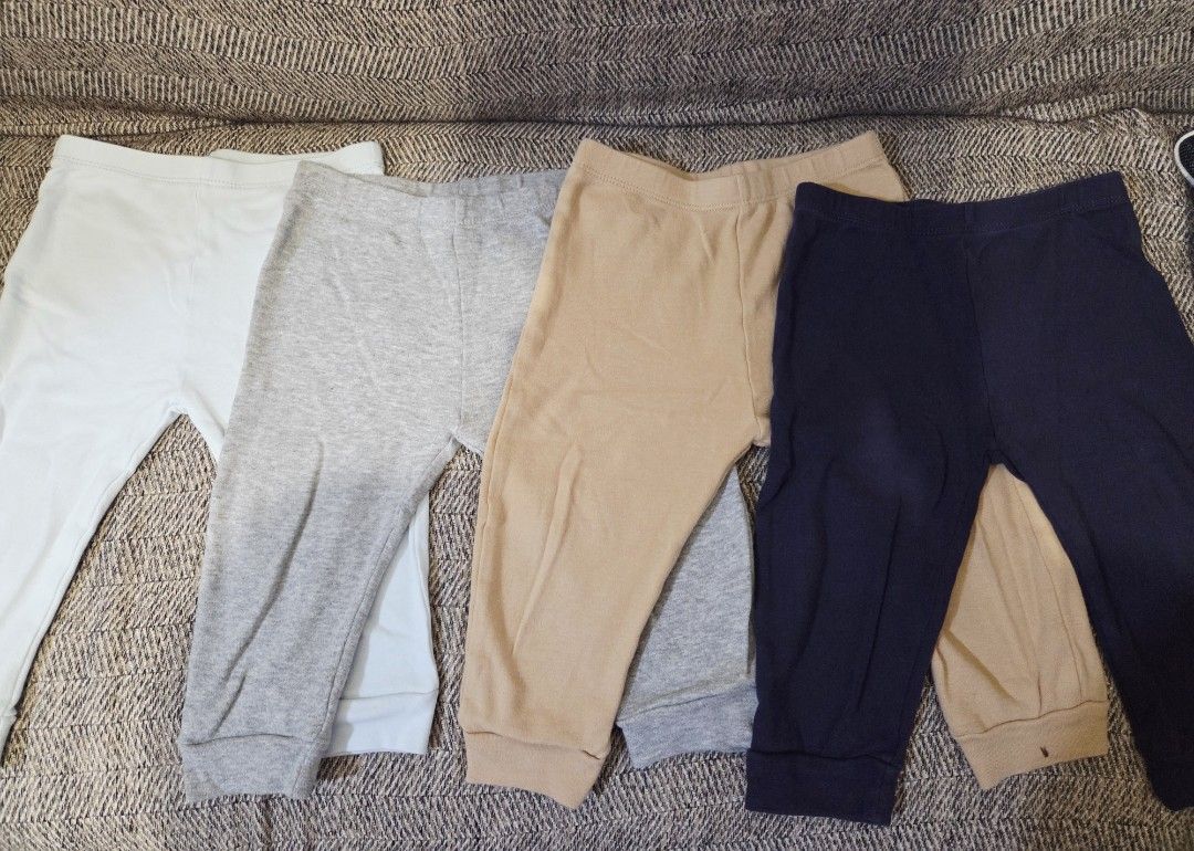 Soft Cotron Baby leggings pants bundle size 24M (Category: Babies & Kids Fashion) located in Mandaluyong City. Submitted by angels_collection_usa (Listing ID 1469828234, Image 1). Description: Preloved of my son. Made of 100% cotton. Bundle of 4 baby leggings in light blue, grey, beige, and navy blue. Made of soft, comfortable cotton with elastic waist and cuffs. Fits infants and toddlers, perfect for everyday wear. 2 sets available.