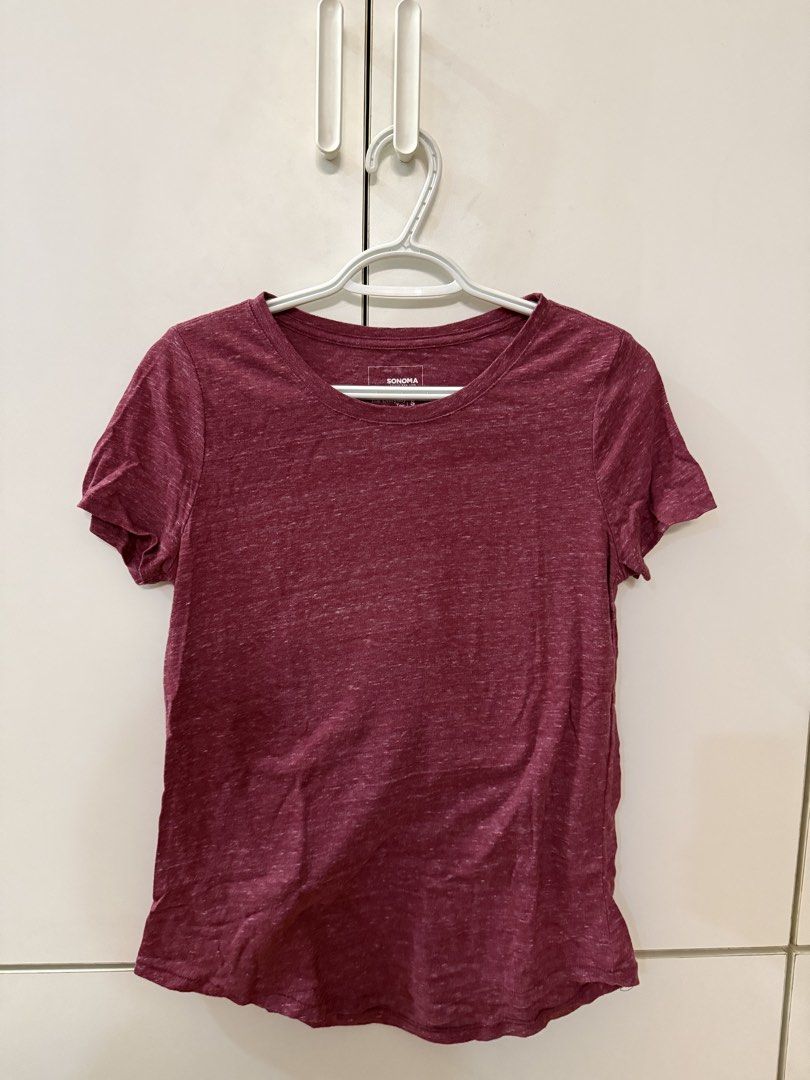 Sonoma Maroon T-shirt (Category: Shirts) located in Quezon City. Submitted by hazpreloved (Listing ID 1469845494, Image 1). Description: Actual photos posted Discounts available for bulk orders Tags: GU, uniqlo, bershka, cotton on, h&m, mango, love bonito.