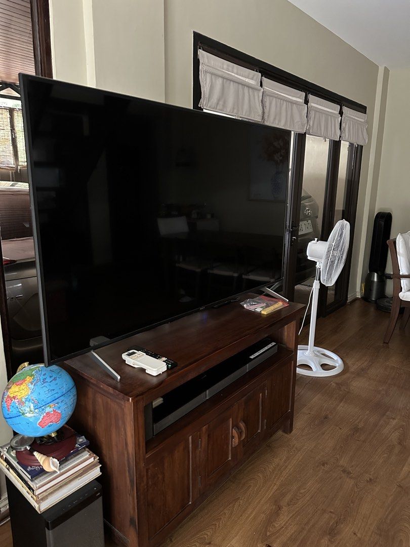 Console + Sony Bravia 4K Smart TV (Category: TV) located in Makati City. Submitted by randombloggingstuff (Listing ID 1469796850, Image 1). Description: Kasama yung patungan ng tv and speakers. Pick and and test in makati near Ayala Circuit. With sound system and remote Sony Bravia 65-inch television, model KD-65X80J. Manufactured May 2021. 220-240V power rating, 230W. Multiple ports at the back including 4 HDMI inputs, 2 USB ports, optical audio