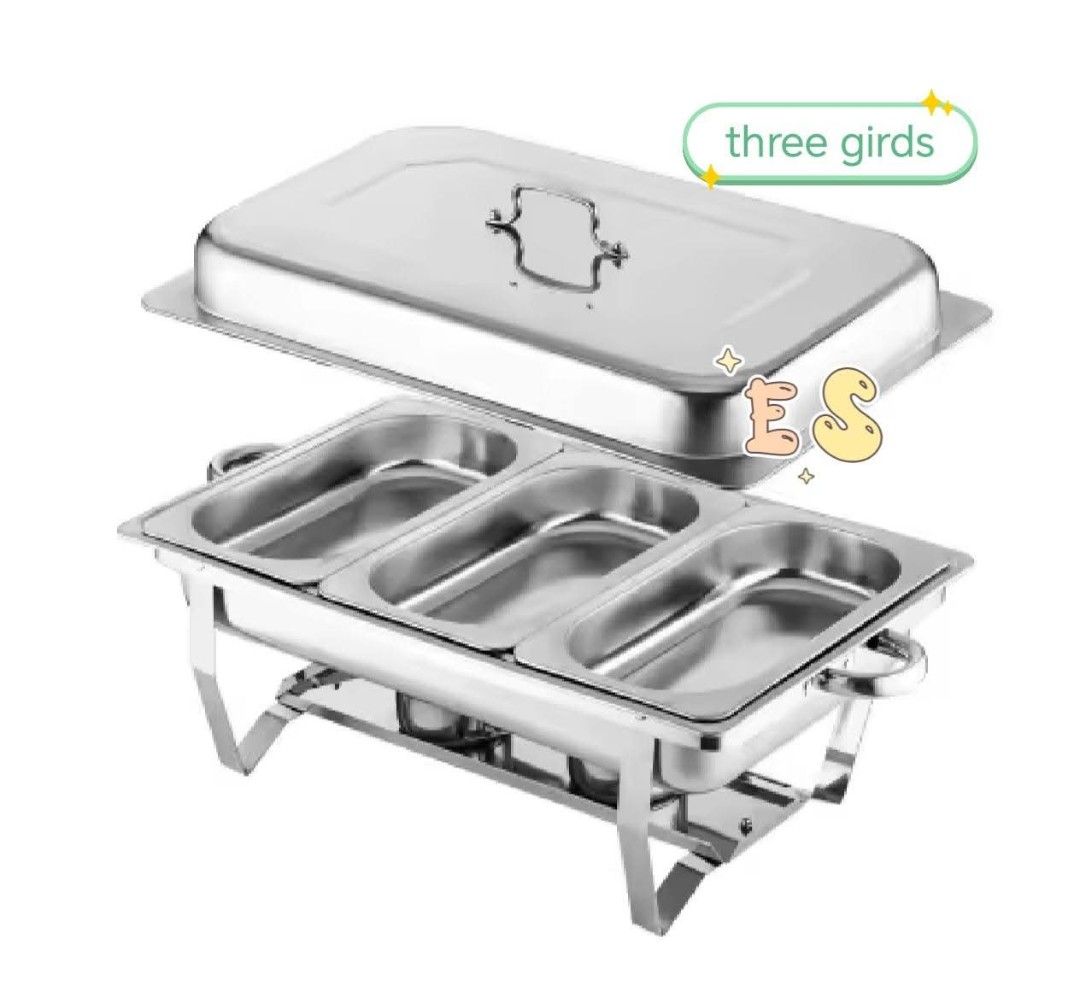 STAINLESS CHAFING DISH (Category: Announcements) located in Manila. Submitted by jelai.cybyb (Listing ID 1469814564, Image 1). Description: 12L Stainless Steel Chafing Dish Single 1100 Double 1200 Three girds 1300.