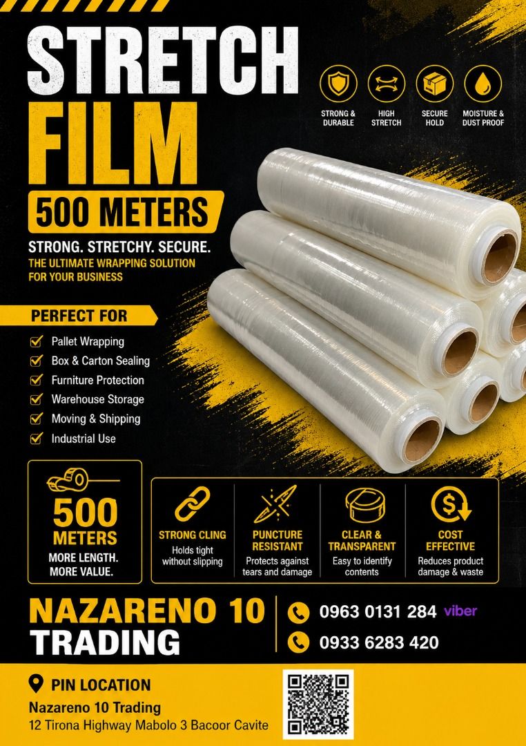 Stretch Film Clear Film (Category: Looking For) located in Bacoor. Submitted by kajezame.2021 (Listing ID 1469780583, Image 1). Description: Stretch Film Clear Film For More Details and Discount Contact Ms. Karen NAZARENO 10 TRADING 0963 0131 284 0933 6283 420 0956 7028 557 0933 8559 510 Landline: Look for Ms. Karen (046 ) 416 3920 Also available: • Traffic cone • Parking Block stopper • Hooded trash bin • Road Plastic Barrier • Spill boom • Fish