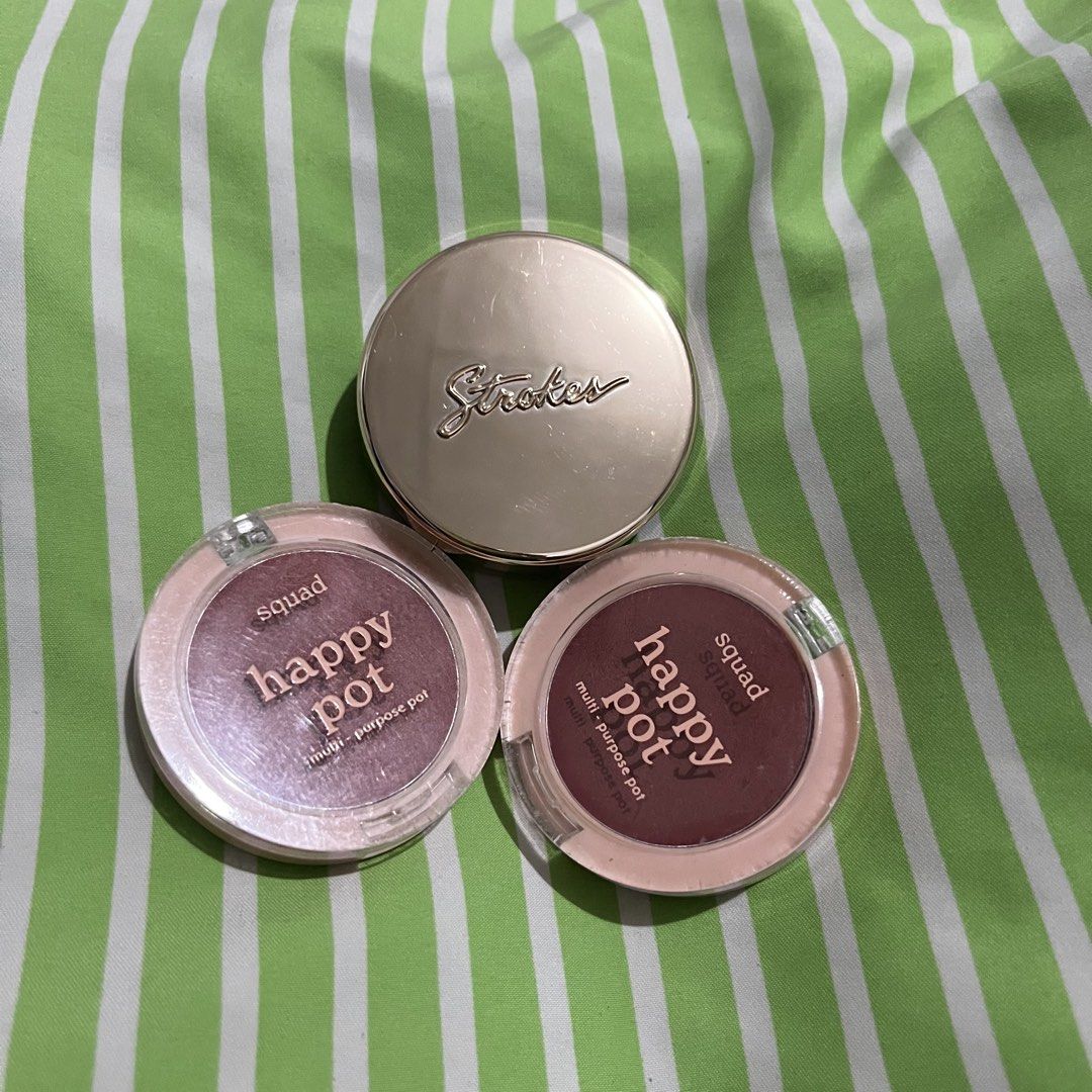 Strokes Crush Blush & Squad Cosmetics Happy Pot Blush (Bundle) (Category: Makeup) located in Quezon City. Submitted by ayzria (Listing ID 1469859040, Image 1). Description: • Strokes Crush Blush in the shade Hottie • Squad Cosmetics Happy Pot Cream Blush in the shade Cheerleader & Ivy League Both were only swatched multiple times using clean hands. Never used with a brush or any other tools. Still in good condition! RFS: It doesn’t match my shade