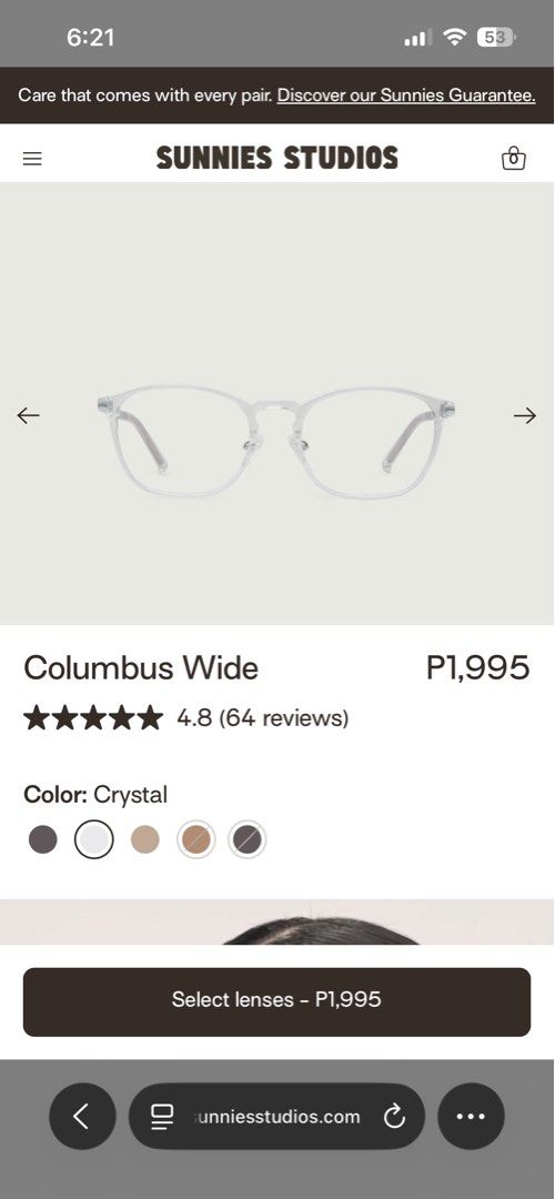 Sunnies Studios Columbus Wide Eyeglasses Frames in Crystal (Category: Sunglasses & Eyewear) located in Mandaluyong City. Submitted by bbcage (Listing ID 1469878912, Image 2). Description: - Was used for a little more than 1 yr, but mostly only used at home and not outside - no damages, but has wear and tear. in good condition still, and is very sturdy - lenses have grade, can just have it changed at the sunnies store - nose pads are still useable
