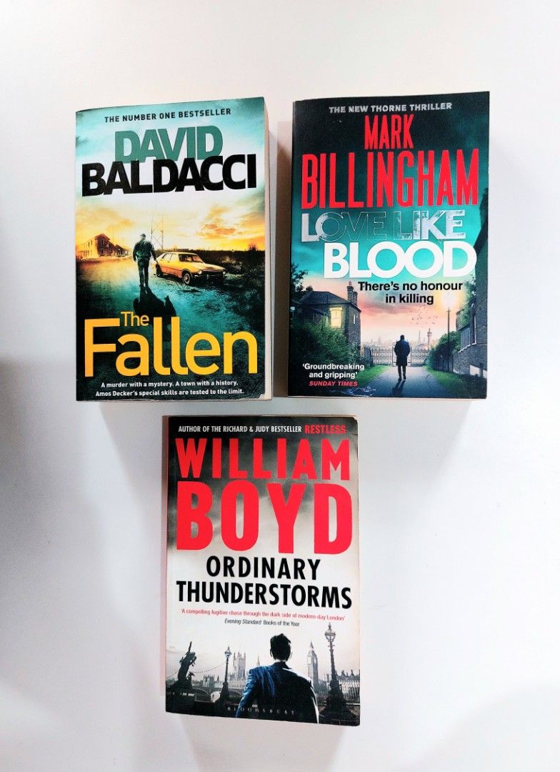 TAKE ALL FOR P100 | David Baldacci, Mark Billingham, William Boyd (Category: Storybooks) located in Batangas. Submitted by solanasupersale (Listing ID 1469891574, Image 1). Description: 📚 major bookshelf clean out / clearance sale ~ — RFS: decluttering my bookshelves and switching to digital books — MOP: Gcash | fast shipping *feel free to send a message if you wish to negotiate the price :).