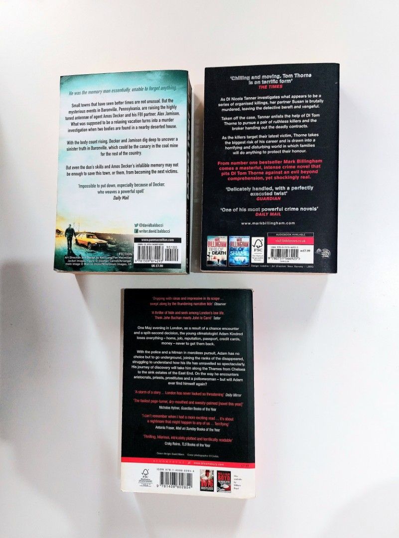 TAKE ALL FOR P100 | David Baldacci, Mark Billingham, William Boyd (Category: Storybooks) located in Batangas. Submitted by solanasupersale (Listing ID 1469891574, Image 2). Description: 📚 major bookshelf clean out / clearance sale ~ — RFS: decluttering my bookshelves and switching to digital books — MOP: Gcash | fast shipping *feel free to send a message if you wish to negotiate the price :).
