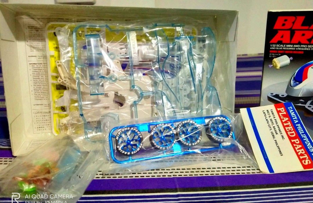Tamiya Blast Arrow MA Chassis Mini 4WD Pro (Category: Gundam & Model Kits) located in Makati City. Submitted by manongturinghobbiesandgaming (Listing ID 1469933690, Image 2). Description: - Brand: Tamiya Mini 4WD Pro Series (Blast Arrow) - Scale: 1/32 scale with MA Chassis layout - Color: Clear blue body with matching blue wheels and tires - Motor: Double shaft motor included inside - Condition: Parts still sealed in original plastic packaging, c