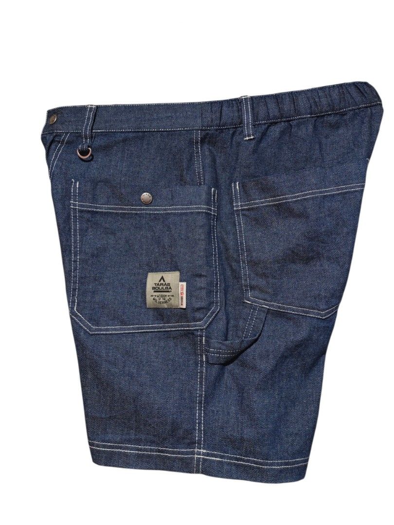Taras Boulba Denim Fire Shield Shorts (Category: Shorts) located in Maasim. Submitted by ukayganda25 (Listing ID 1469871448, Image 3). Description: - Brand/Model: Taras Boulba Denim Shorts - Color: Dark Blue - Material: Fire Shield Fabric - Waist: Elastic, stretches from 28 to 34 inches - Length: 18.5 inches - Features: Multiple utility pockets, contrast white stitching, front D-ring - Best for: Outdoor activities and everyday wear - Condition: B