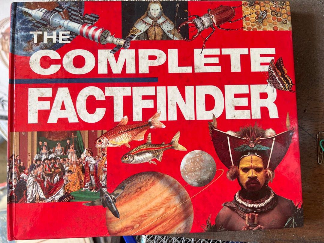 The Complete Factfinder Reference Book (Category: Storybooks) located in Quezon City. Submitted by safedragon_2306ab257 (Listing ID 1469778645, Image 1). Description: - Massive hardcover reference book filled with fascinating trivia and facts - Vibrant red cover featuring colorful collages of space rockets, history, animals, and more - Covers a wide variety of diverse topics inside - Great, fun reading material for both kids and adults.