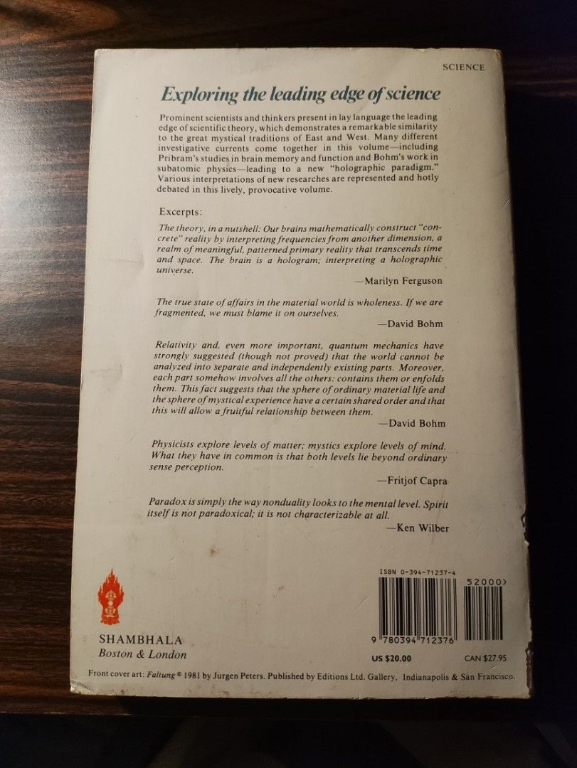 The Holographic Paradigm edited by Ken Wilber (Category: Storybooks) located in Quezon City. Submitted by noeviator (Listing ID 1469930236, Image 2). Description: The Holographic Paradigm and Other Paradoxes Edited by Ken Wilber Shambhala Publications MOP: Gcash, physical MOD: LBC, Lalamove, meetup in or around South Triangle, QC Dm for more info/pics.