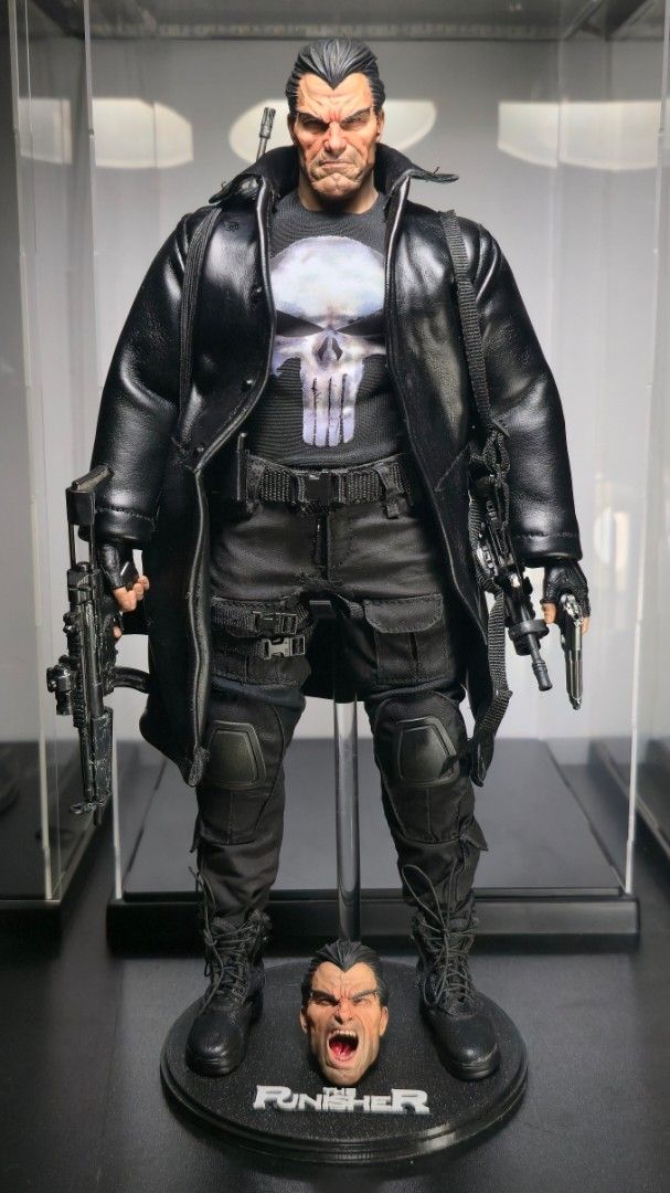 The Punisher Custom 1/6 Scale Figure (Category: Figurines & Statues) located in Bacolod City. Submitted by enjoytoys_6100 (Listing ID 1469760395, Image 2). Description: Custom Kitbash The Punisher for 1/6 scale Includes: 1x Tbleague M35 body with complete accessories and box 2x Custom painted headsculpts 1x Leather jacket 1x Punisher shirt 1x Pants with Tactical Belt 1x Pair of trigger finger hands 2x M9 Alloy Pistols 1x M9 Plastic Pistol 2x MAC-