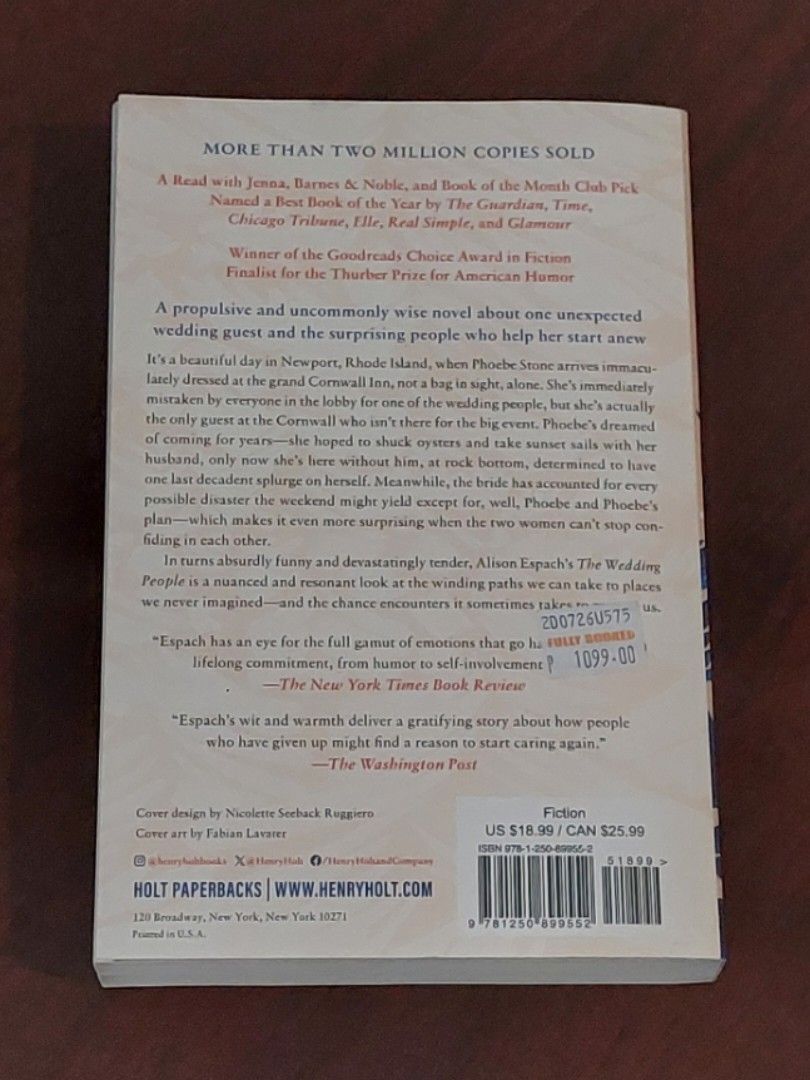 The Wedding People (Paperback) (Category: Storybooks) located in Quezon City. Submitted by samchispick (Listing ID 1469776537, Image 2). Description: -ALL DETAILS ALREADY POSTED -NEW AND NEVER READ -NO FLAWS, NO DENTS, NO FOXING, NO TANNING, NO CRACKED SPINE -FROM FULLY BOOKED -RFS: RECEUVED AS GIFT. I ALREADY HAVE A COPY. -MOP GCASH "ONLY" -MOD GRAB/LALAMOVE "NO COURIER REQUEST" MEANING "NO JNT REQUEST" ***PRICE IS NEGOTIABLE.