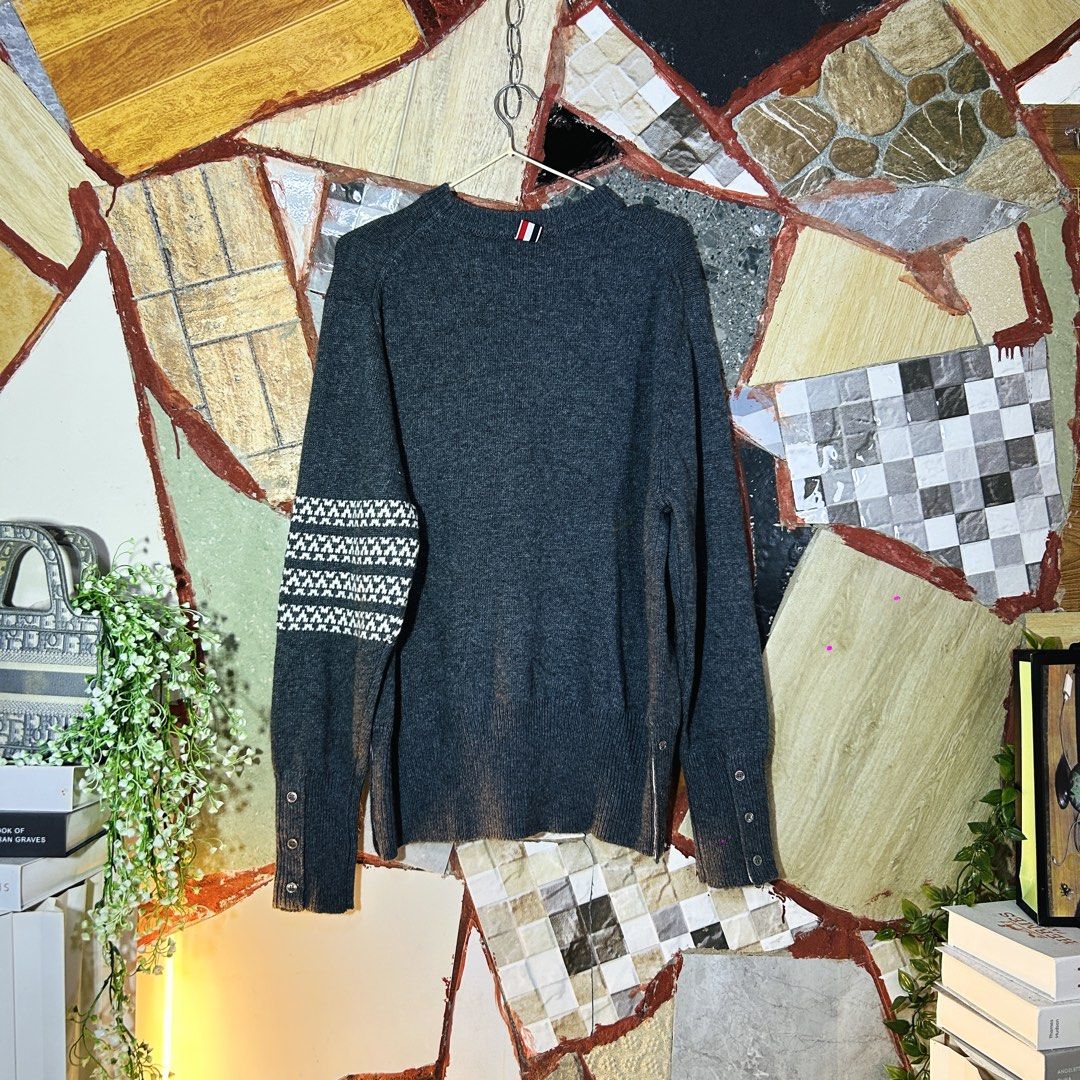 Thom browne knit (Category: Luxury Apparel) located in Baguio. Submitted by kckc_luxury (Listing ID 1469915601, Image 3). Description: 🌸 TINY PINK SPOTS ARE LENS DAMAGE, NOT CLOTH STAINS ————————— ❗️KINDLY READ BEFORE MAKING AN OFFER❗️ LISTING DETAILS size:Large width x length (inches):25x29 condition: EXCELLENT --- MOP: Gcash / BPI MOD: J&T / JRS LOCATION: Baguio City --- NOTE: • Manage your expectations • Photos did not go under any edit but c