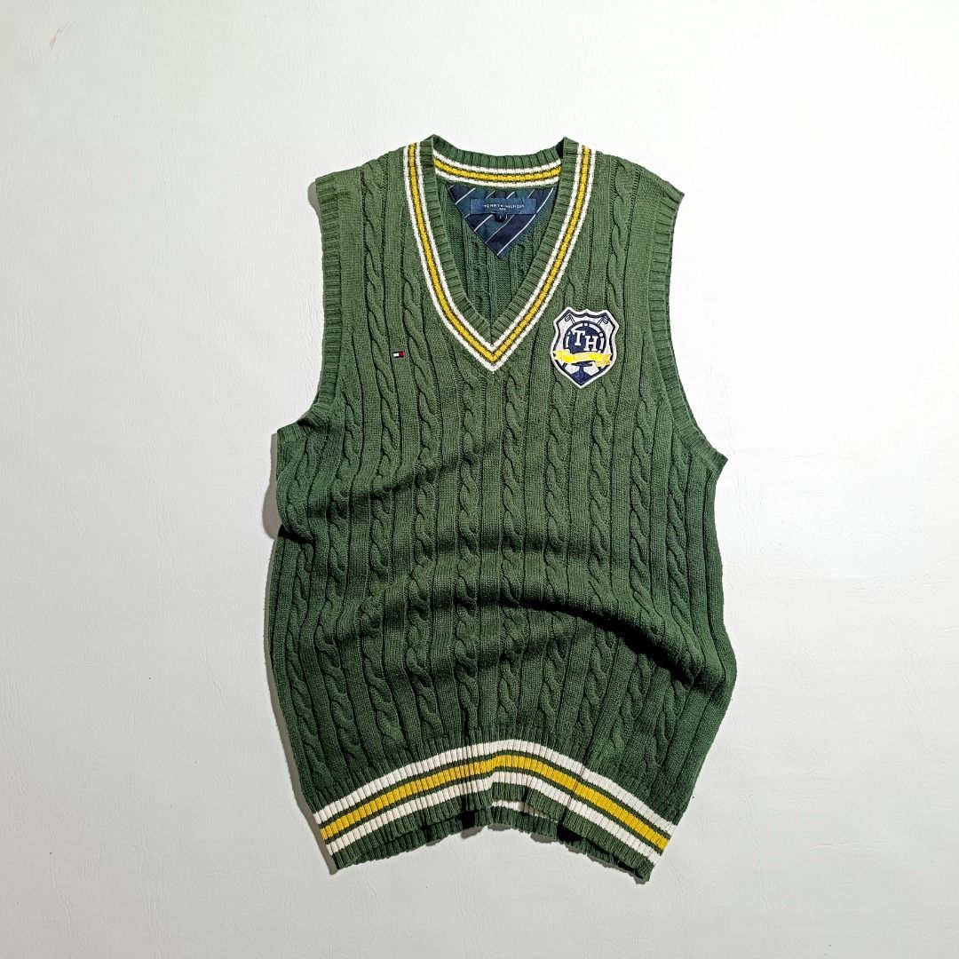 Tommy Hilfiger Knitted Vest❗ (Category: Vests) located in Baguio. Submitted by freshmarket_2600 (Listing ID 1469889995, Image 1). Description: Brand: Tommy Hilfiger Cable Knit Vest Tags: Complete Size: Dimension: Condition: Excellent Color rate: 10/10 Color: Green Issue/s: None.