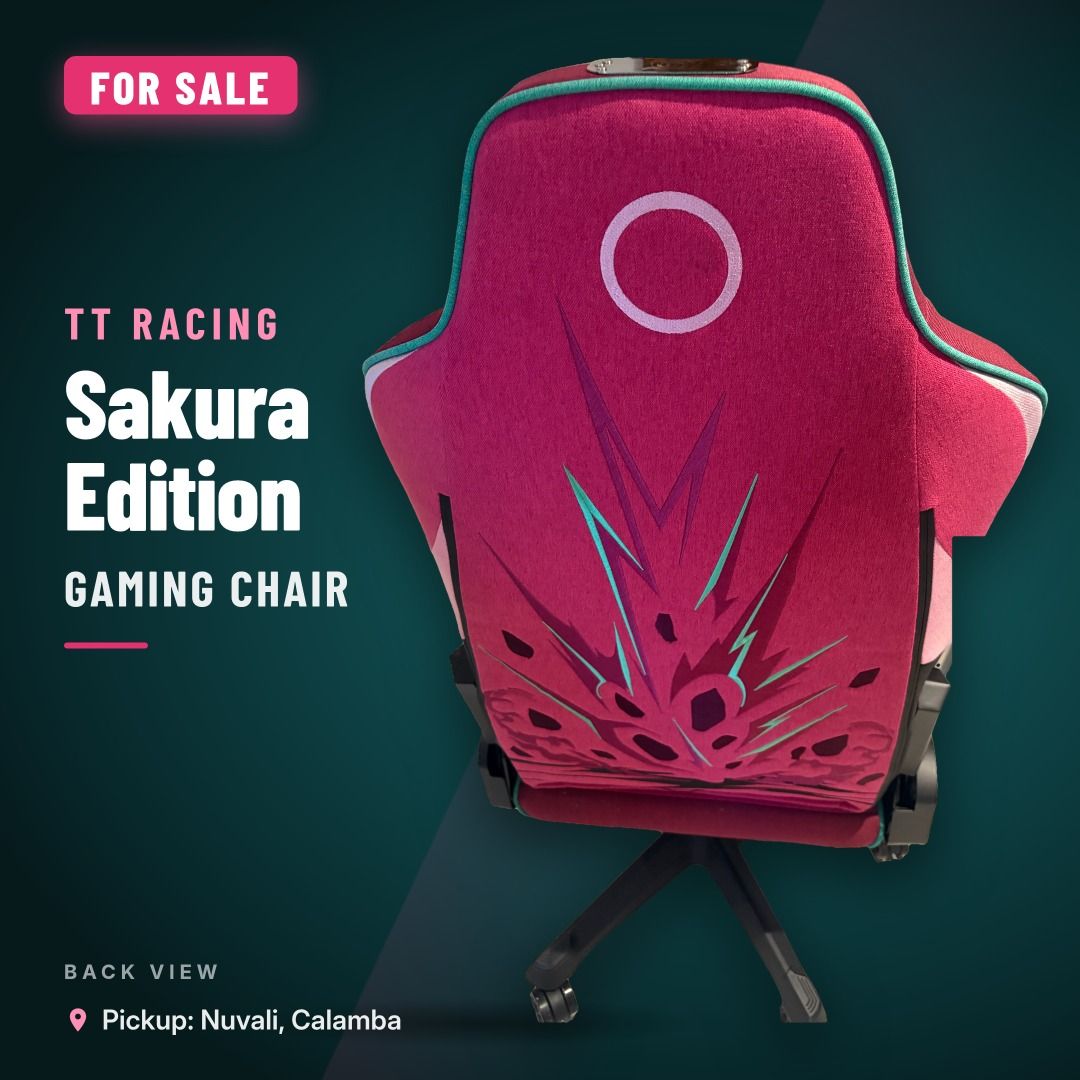 TT Racing Sakura Edition Gaming Chair (Category: Chairs) located in Calamba. Submitted by sagemom (Listing ID 1469775086, Image 2). Description: Selling our well loved TT Racing Sakura Edition Gaming Chair because we are moving to another country. All items are well loved and cared.🥹🤍 Pickup at Nuvali, Calamba..