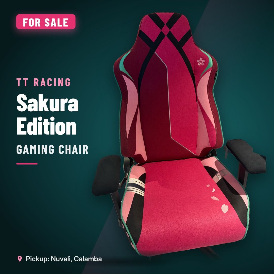 TT Racing Sakura Edition Gaming Chair (Category: Chairs) located in Calamba. Submitted by sagemom (Listing ID 1469775086, Image 1). Description: Selling our well loved TT Racing Sakura Edition Gaming Chair because we are moving to another country. All items are well loved and cared.🥹🤍 Pickup at Nuvali, Calamba..