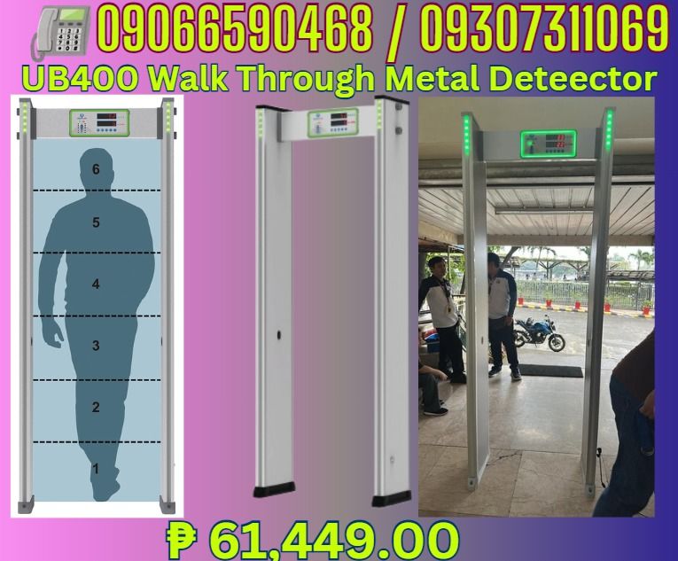 UB400 Walk Through Metal Detector Security Scanner (Category: Industrial Equipment) located in Caloocan City. Submitted by silentdog_f890b4 (Listing ID 1469812804, Image 1). Description: - UB400 Walk-Through Metal Detector System - 6-zone detection layout covering head to toe - Digital display panel with clear indicator lights - Standard frame design perfect for entrances and checkpoints - Message us for inquiries and pricing 1. 6 detecting zones