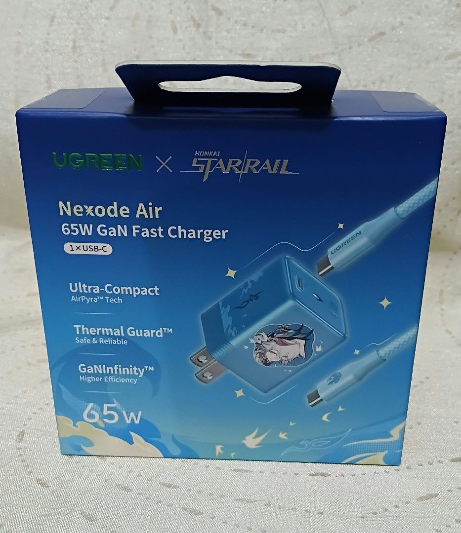 UGREEN Nexode Air 65W GaN Fast Charger (Category: Chargers & Cables) located in Manila. Submitted by chinggayg.190 (Listing ID 1469944488, Image 1). Description: ⚡ UGREEN Nexode Air 65W GaN Fast Charger – Power Up in Style! 💙 Enjoy ultra-fast, efficient charging in an ultra-compact design! 🔌 Featuring 65W power output, AirPyra™ technology, and Thermal Guard™ protection for safe and reliable charging. Perfect for your everyday tech essentials! ✨