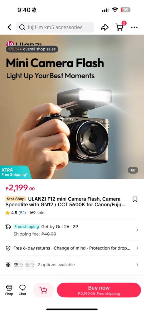 Ulanzi F12 Mini Camera Flash Speedlite GN12 (Category: Flashes) located in Makati City. Submitted by micromermaid23 (Listing ID 1469768772, Image 2). Description: - Brand: Ulanzi F12 Mini Camera Flash Unit - Output: GN12 power for bright, portable lighting - Color Temperature: 5600K CCT for natural daylight look - Compatibility: Fits standard hot shoe mounts (Sony and more) - Controls: Easy-to-use rear buttons, pilot button, mode selection, and o