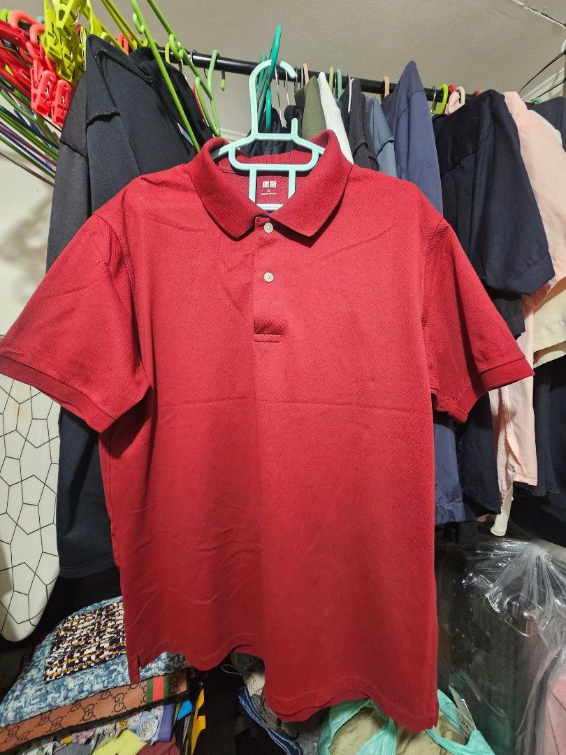 Uniqlo Polo Shirts Red (Category: Tshirts & Polo Shirts ) located in Cainta. Submitted by ej_emuslan (Listing ID 1469785249, Image 1). Description: - Brand: Uniqlo - 100% Authentic, Uniqlo Polo Shirts, Machine Washed, but not Used, Ready to Wear. - Item: Trio of polo shirts (Red, Dark Navy, Light Pink) - Size: XL - Material: Breathable knit fabric - Design: Classic collar with button placket and short sleeves - Condition/Use: Great for casual wea