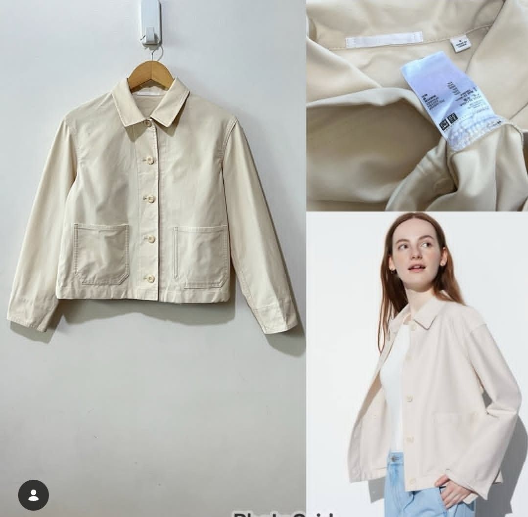 Uniqlo Relaxed Jacket S (Category: Longsleeves) located in Quezon City. Submitted by caramianns (Listing ID 1469904722, Image 1). Description: Beige Small.