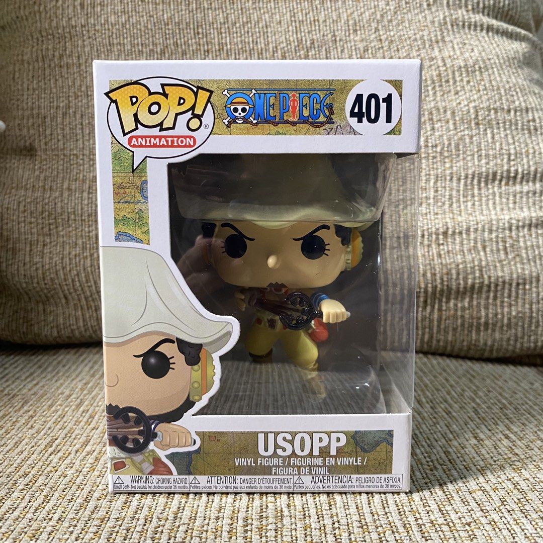 Usopp Funko Pop (Category: Figurines & Statues) located in Paranaque City. Submitted by ddaveduave01162 (Listing ID 1469900600, Image 1). Description: - Authentic Funko Pop Animation: One Piece - Usopp (#401) - Features Usopp holding his weapon, wearing his iconic hat and glasses - Box includes dynamic artwork of Usopp with his slingshot - Standard window display box packaging, ideal for mint-in-box collectors - Vinyl figure stands at standard Fu