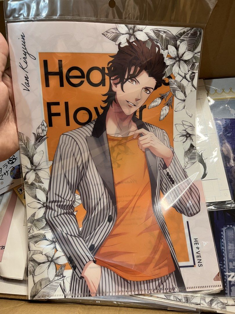 UtaPri HE VENS Van Kiryuin Heaven's Flower Clear File Folder (Category: Stationery & School Supplies) located in Gapan. Submitted by lunashop14 (Listing ID 1469838356, Image 1). Description: - Official Broccoli merchandise from Uta no Prince-sama featuring Van Kiryuin (Heaven's Flower version) - Brand new, sealed in original plastic packaging with barcode sticker intact - Design: Orange and grey striped suit with elegant white floral illustration