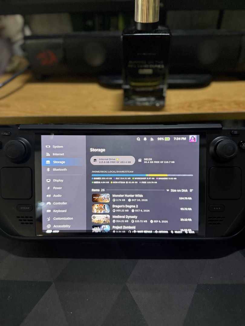 Valve Steam Deck OLED 512gb Handheld Console with Case (Category: Others) located in Muntinlupa City. Submitted by rojintorno (Listing ID 1469899921, Image 3). Description: - Model: Valve Steam Deck OLED - Storage: 512GB internal drive with plenty of free space - Battery Health: 100% - Condition: Flawless screen, all buttons working perfectly - Inclusions: Original carrying case, Original Charger, Box, Skull $ Co Grip case and Thumb Grip.