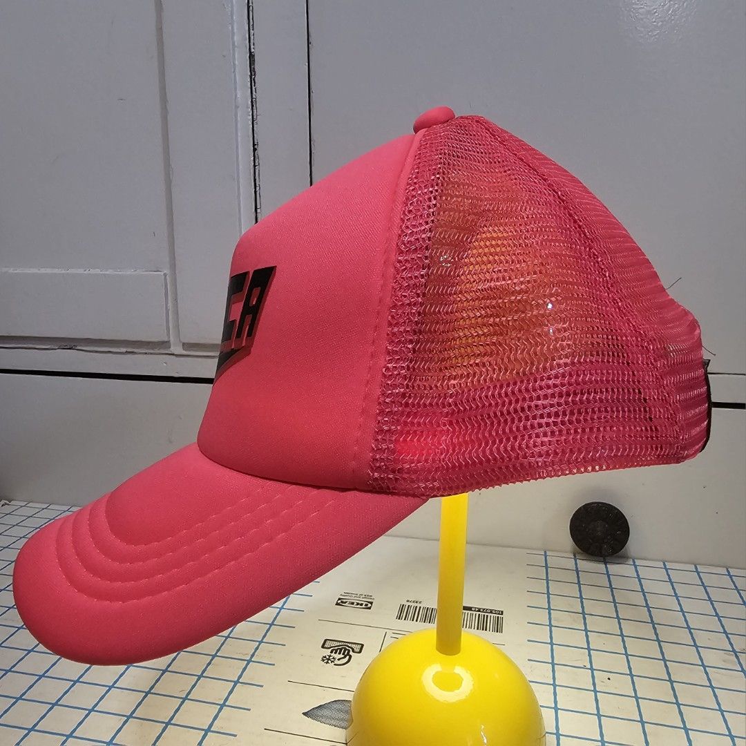 Vamos Pink Trucker Hat with LOCA Logo (Category: Caps & Hats) located in Quezon City. Submitted by bokkimmy (Listing ID 1469808577, Image 2). Description: - Brand: Vamos - Color: Bright pink with black raised LOCA graphic - Style: Trucker hat / streetwear cap - Material: Breathable mesh back panels - Closure: Adjustable plastic snapback - Condition: Brand new with inner branding.